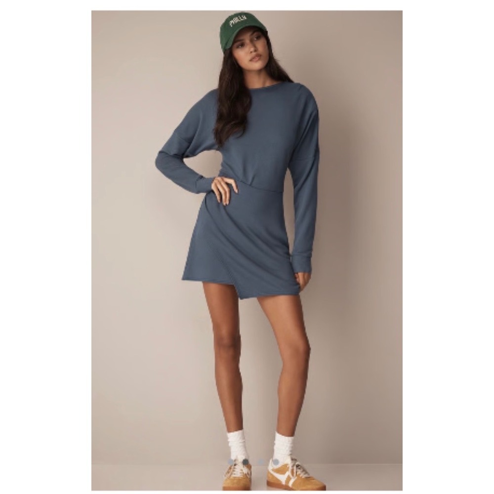 Daily Practice‎ by Anthropologie Blue Mini Dress Long Sleeve Wrap Skirt Small